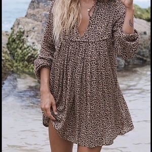 Auguste The Label Cisco Animal Print Babydoll Mini Dress 6 Leopard